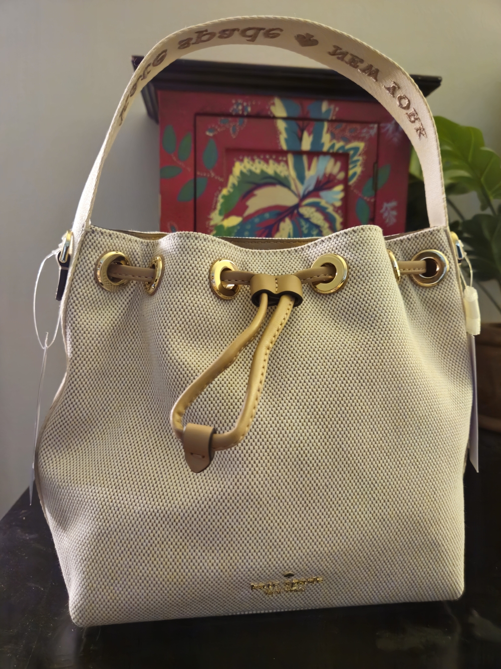 Kate Spade Cream Drawstring Bucket Bag W/ Crossbody Strap